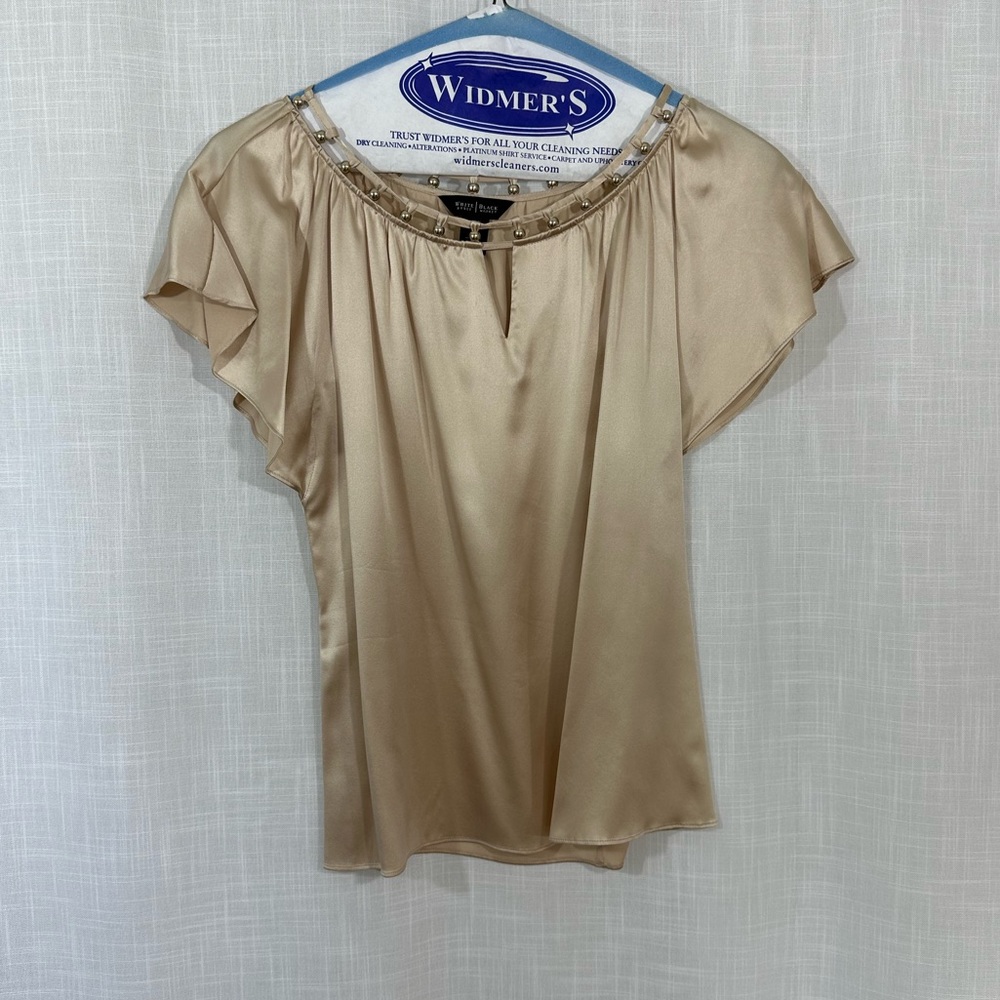 WHBM women’s blouse tan silk